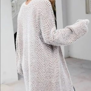 Fuzzy Chevron Cardigan - Brown